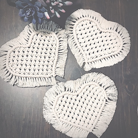 NEW: [4pc Set] Macrame Knotted w/♥️🌻BOHO Stylish Custom Made Woven Coasters Set - Picture 6 of 17
